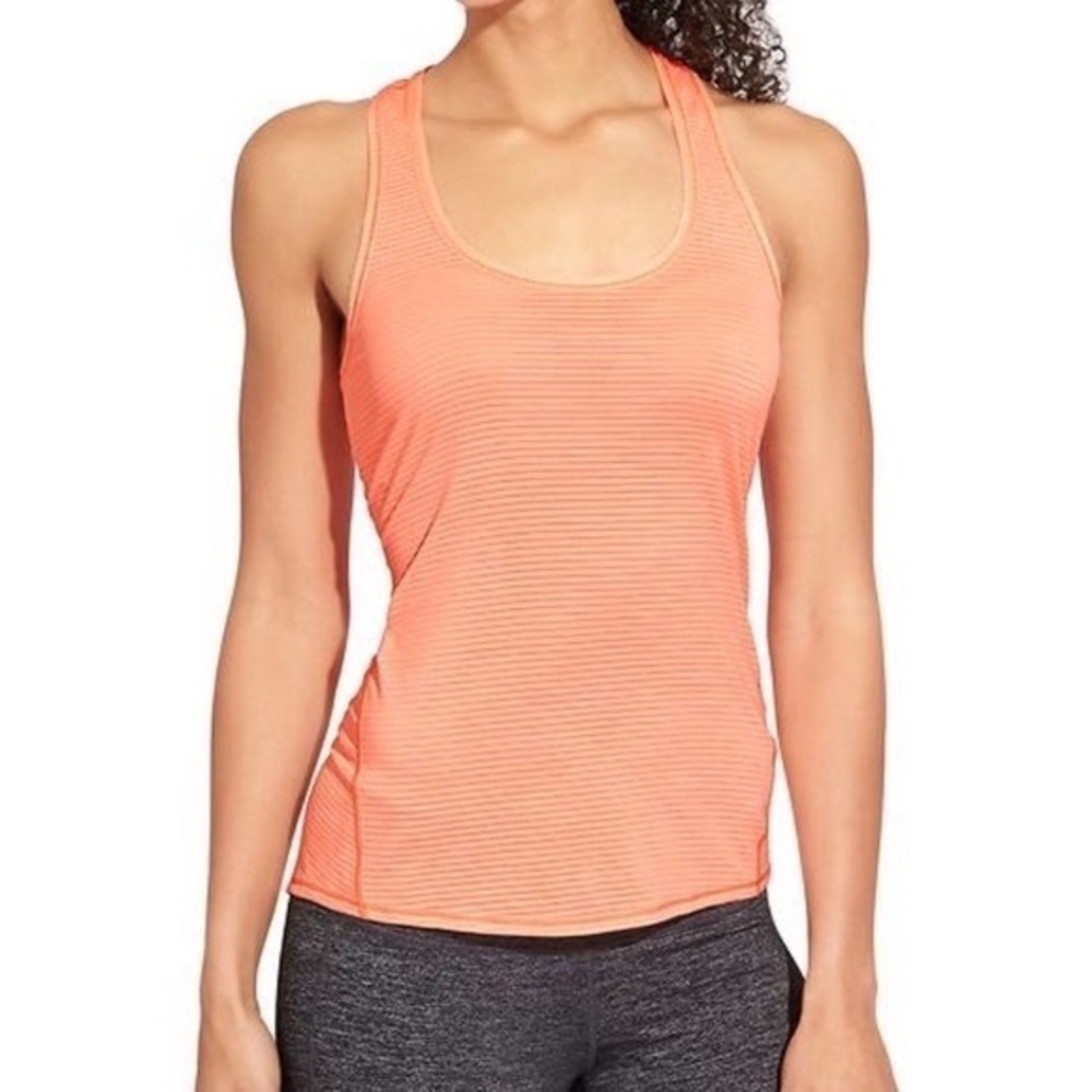 Athleta Tank TopShadow Stripe Chi Racerback Neon Orange Women’s Small Yoga
